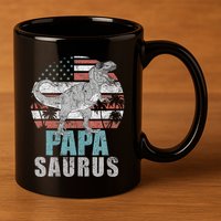 Papasaurus T Rex Dinosaur Papa Saurus American Flag Gift 11oz C Handle Ceramic Mug