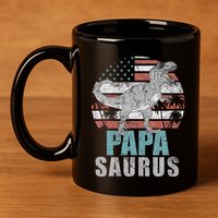 Papasaurus T Rex Dinosaur Papa Saurus American Flag Gift 11oz C Handle Ceramic Mug