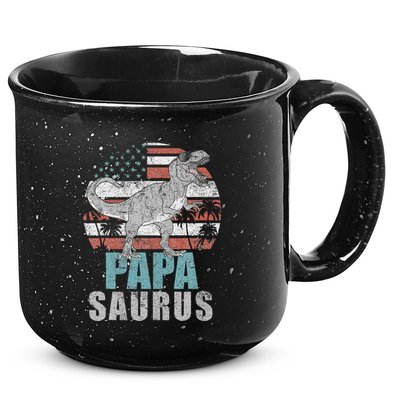 Papasaurus T Rex Dinosaur Papa Saurus American Flag Gift 15oz Campfire Ceramic Mug