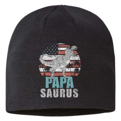 Papasaurus T Rex Dinosaur Papa Saurus American Flag Gift Sustainable Beanie