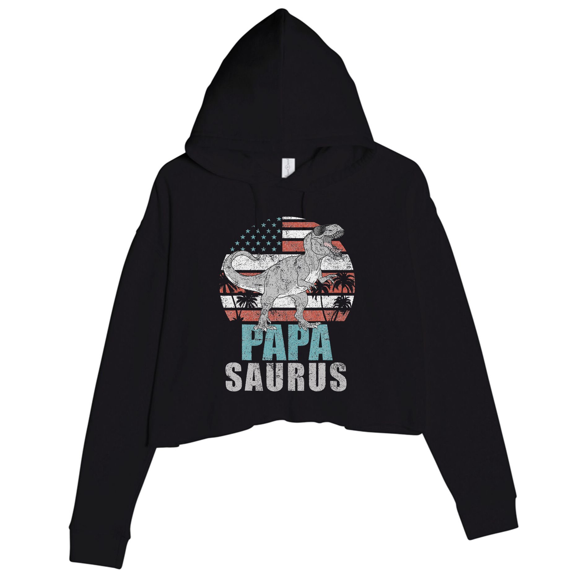Papasaurus T Rex Dinosaur Papa Saurus American Flag Gift Crop Fleece Hoodie