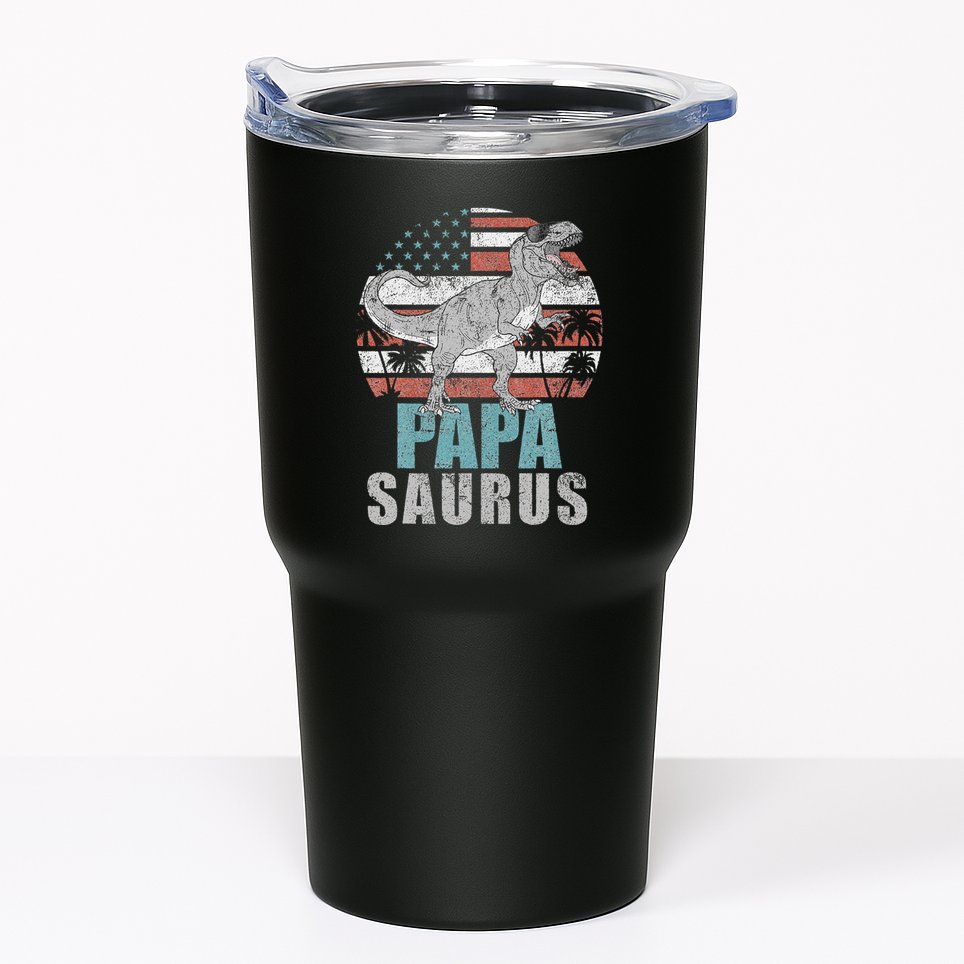 Papasaurus T Rex Dinosaur Papa Saurus American Flag Gift Tumbler