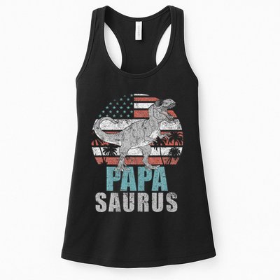 Papasaurus T Rex Dinosaur Papa Saurus American Flag Gift Womens Tank Top