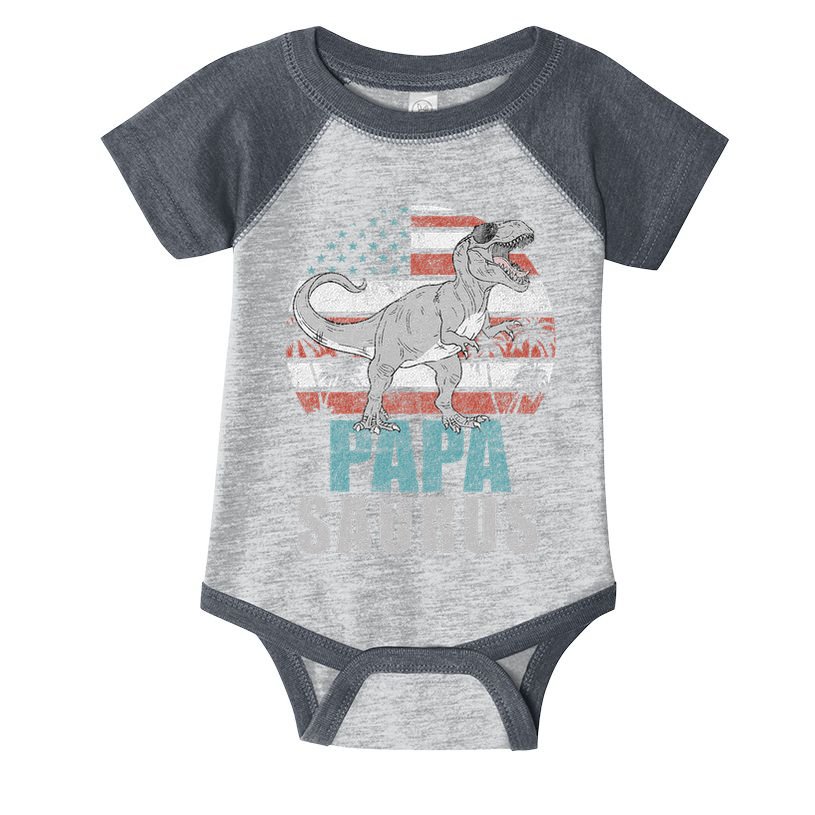 Papasaurus T Rex Dinosaur Papa Saurus American Flag Gift Infant Baby Jersey Bodysuit