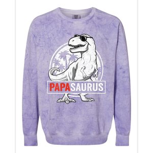 Papasaurus T Rex Dinosaur Papa Saurus Family Matching Vneck Colorblast Crewneck Sweatshirt