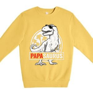 Papasaurus T Rex Dinosaur Papa Saurus Family Matching Vneck Premium Crewneck Sweatshirt