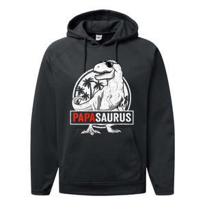 Papasaurus T Rex Dinosaur Papa Saurus Family Matching Vneck Performance Fleece Hoodie