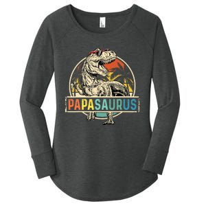 Papasaurus T Rex Papa Dinosaur Grandpa Saurus Fathers Day Women's Perfect Tri Tunic Long Sleeve Shirt