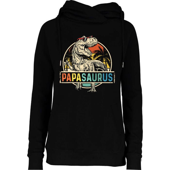 Papasaurus T Rex Papa Dinosaur Grandpa Saurus Fathers Day Womens Funnel Neck Pullover Hood