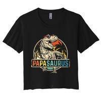 Papasaurus T Rex Papa Dinosaur Grandpa Saurus Fathers Day Women's Crop Top Tee