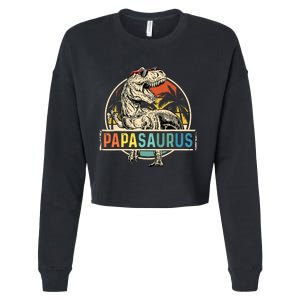 Papasaurus T Rex Papa Dinosaur Grandpa Saurus Fathers Day Cropped Pullover Crew