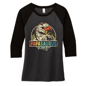 Papasaurus T Rex Papa Dinosaur Grandpa Saurus Fathers Day Women's Tri-Blend 3/4-Sleeve Raglan Shirt