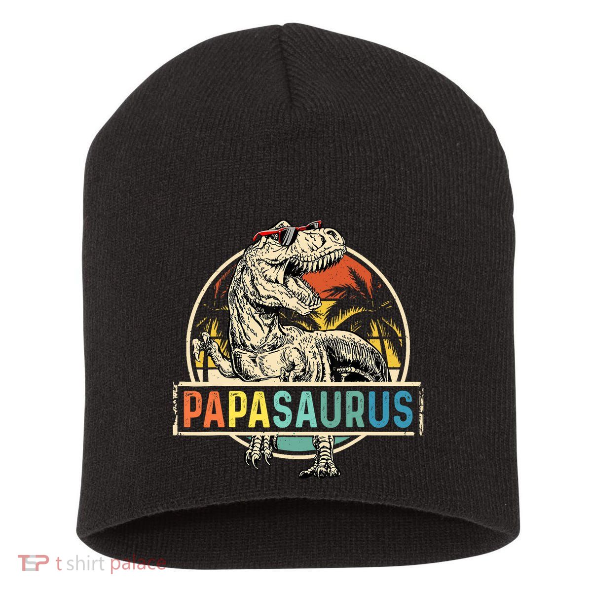 Papasaurus T Rex Papa Dinosaur Grandpa Saurus Fathers Day Short Acrylic Beanie