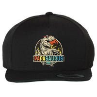 Papasaurus T Rex Papa Dinosaur Grandpa Saurus Fathers Day Wool Snapback Cap