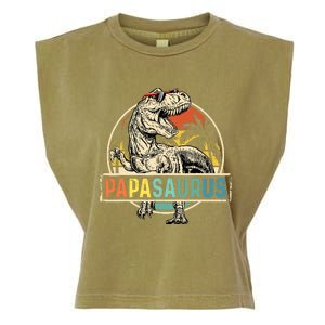 Papasaurus T Rex Papa Dinosaur Grandpa Saurus Fathers Day Garment-Dyed Women's Muscle Tee