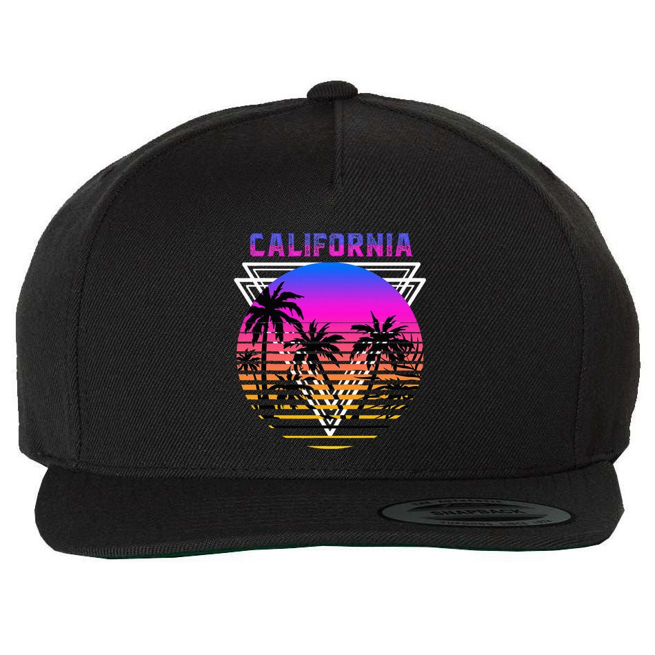 Palm Trees Retro Cali Long Beach Vintage Tropical California Wool Snapback Cap