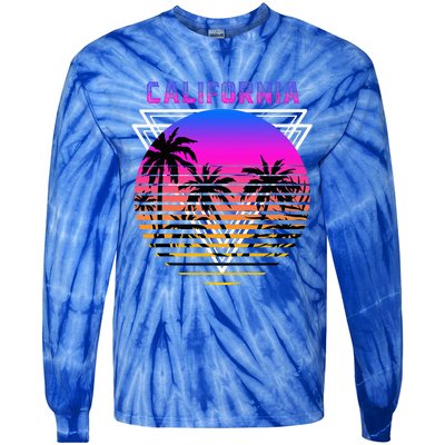 Palm Trees Retro Cali Long Beach Vintage Tropical California Tie-Dye Long Sleeve Shirt