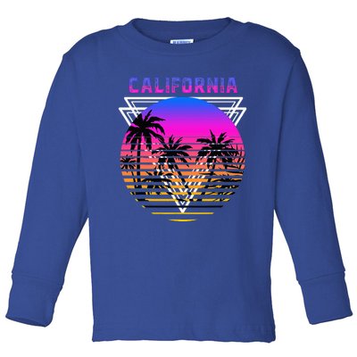 Palm Trees Retro Cali Long Beach Vintage Tropical California Toddler Long Sleeve Shirt