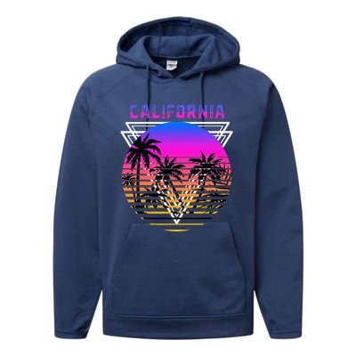 Palm Trees Retro Cali Long Beach Vintage Tropical California Performance Fleece Hoodie