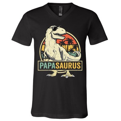 Papasaurus T Rex Dinosaur Papa Saurus Family Matching V-Neck T-Shirt