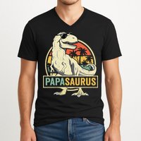 Papasaurus T Rex Dinosaur Papa Saurus Family Matching V-Neck T-Shirt