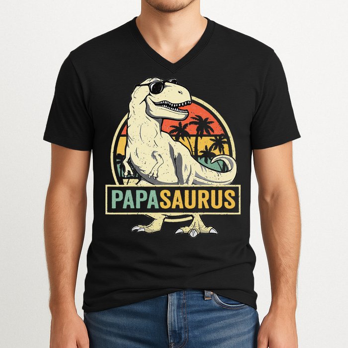 Papasaurus T Rex Dinosaur Papa Saurus Family Matching V-Neck T-Shirt
