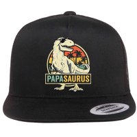 Papasaurus T Rex Dinosaur Papa Saurus Family Matching Flat Bill Trucker Hat