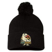 Papasaurus T Rex Dinosaur Papa Saurus Family Matching Pom Pom 12in Knit Beanie