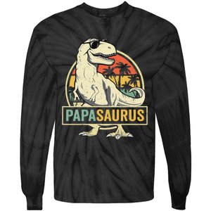 Papasaurus T Rex Dinosaur Papa Saurus Family Matching Tie-Dye Long Sleeve Shirt