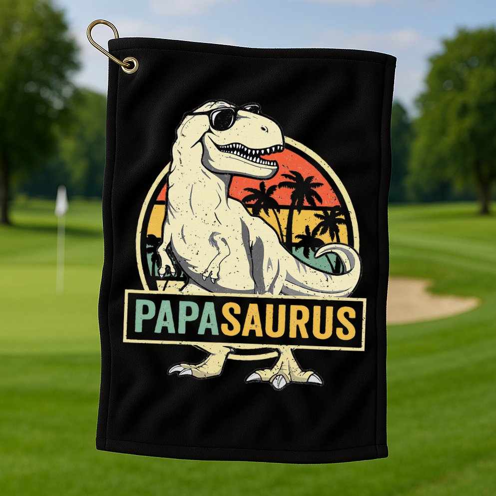 Papasaurus T Rex Dinosaur Papa Saurus Family Matching Golf Towel