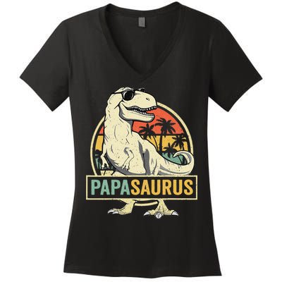 Papasaurus T Rex Dinosaur Papa Saurus Family Matching Women's V-Neck T-Shirt
