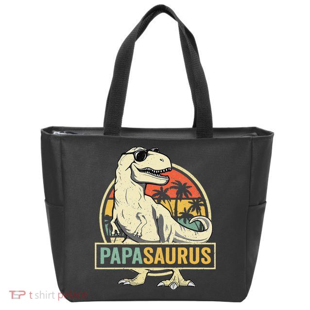 Papasaurus T Rex Dinosaur Papa Saurus Family Matching Zip Tote Bag