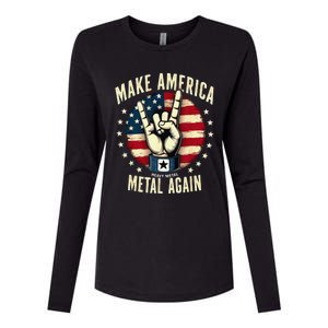 Patriotic Trump Rock Hand Make America Metal Again Womens Cotton Relaxed Long Sleeve T-Shirt