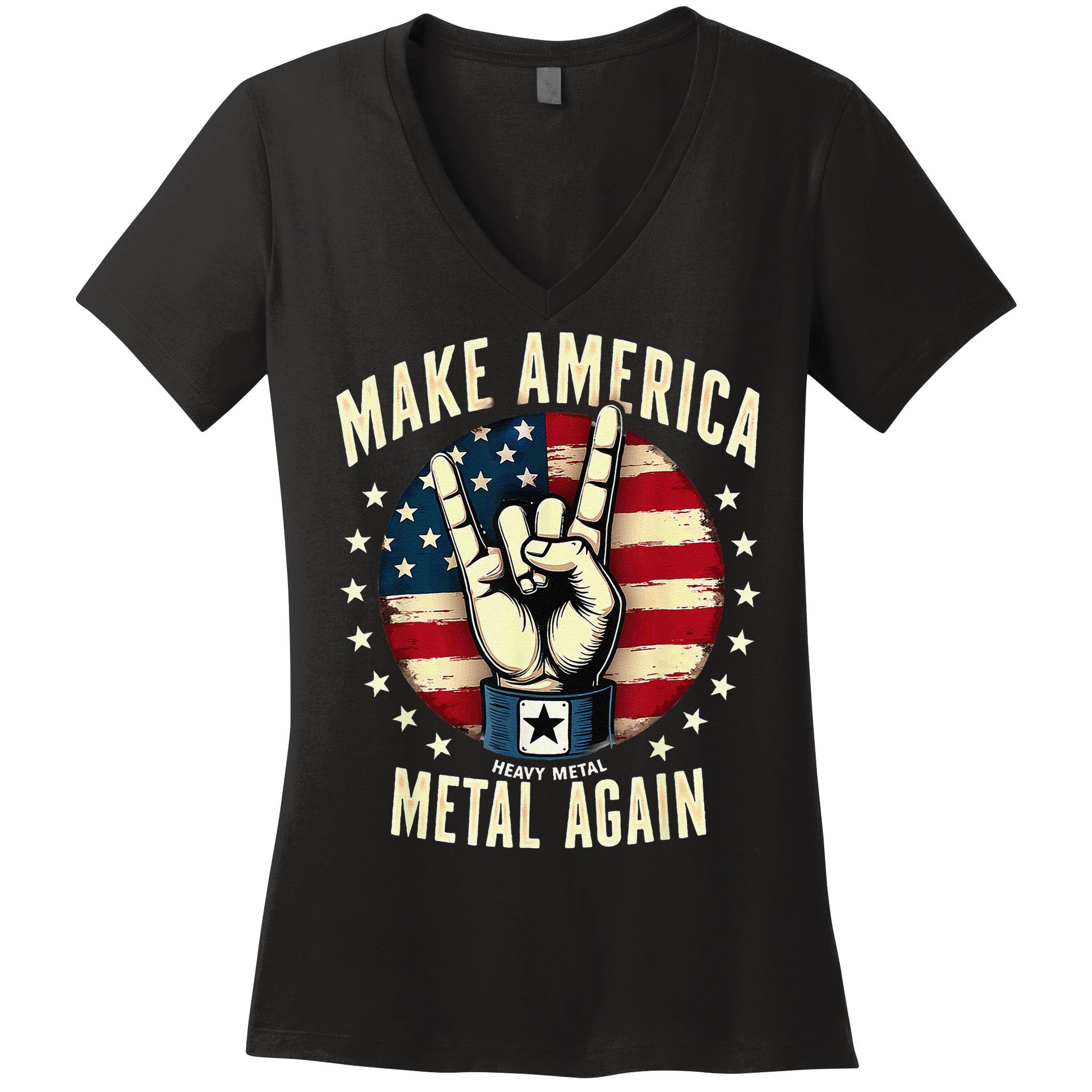 Patriotic Trump Rock Hand Make America Metal Again Women's V-Neck T-Shirt