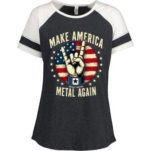 Patriotic Trump Rock Hand Make America Metal Again Enza Ladies Jersey Colorblock Tee