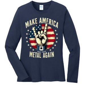 Patriotic Trump Rock Hand Make America Metal Again Ladies Long Sleeve Shirt