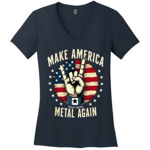 Patriotic Trump Rock Hand Make America Metal Again Women's V-Neck T-Shirt