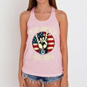 Patriotic Trump Rock Hand Make America Metal Again Women's Knotted Racerback Tank