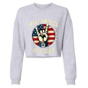 Patriotic Trump Rock Hand Make America Metal Again Cropped Pullover Crew