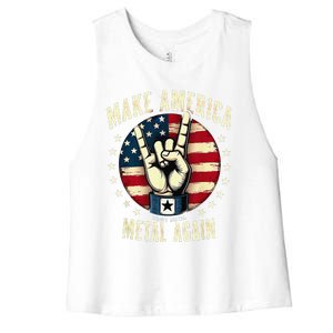 Patriotic Trump Rock Hand Make America Metal Again Women's Racerback Cropped Tank