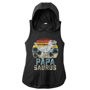 Papasaurus T Rex Dinosaur Papa Saurus Family Matching Ladies PosiCharge Tri-Blend Wicking Draft Hoodie Tank