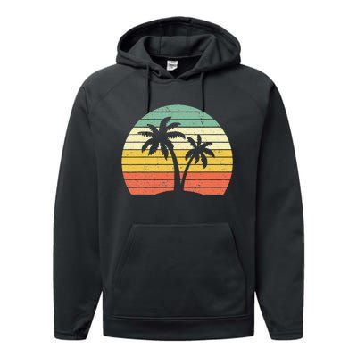 Palm Tree Retro Tropical Beach Performance Fleece Hoodie