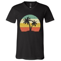 Palm Tree Retro Tropical Beach V-Neck T-Shirt