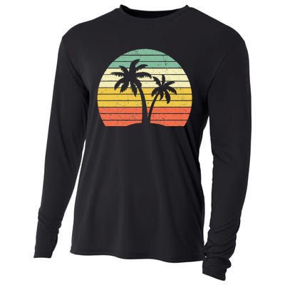 Palm Tree Retro Tropical Beach Cooling Performance Long Sleeve Crew