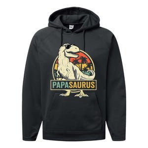 Papasaurus T Rex Dinosaur Papa Saurus Family Matching Performance Fleece Hoodie