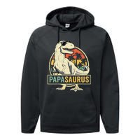 Papasaurus T Rex Dinosaur Papa Saurus Family Matching Performance Fleece Hoodie