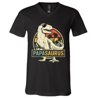 Papasaurus T Rex Dinosaur Papa Saurus Family Matching V-Neck T-Shirt