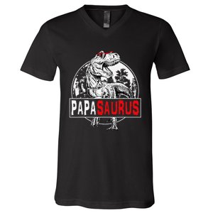 PAPAsaurus T rex Dinosaur Funny PAPA Saurus Family Matching V-Neck T-Shirt