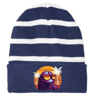 Pepe Tropical Retro Sunset Striped Beanie with Solid Band