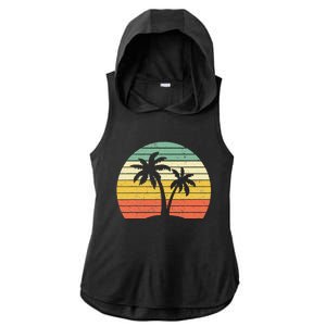 Palm Tree Retro Tropical Beach Ladies PosiCharge Tri-Blend Wicking Draft Hoodie Tank